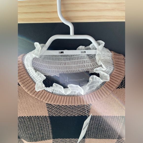 Anthropologie frill collared checkered sweater, NWT size S - Picture 4 of 7